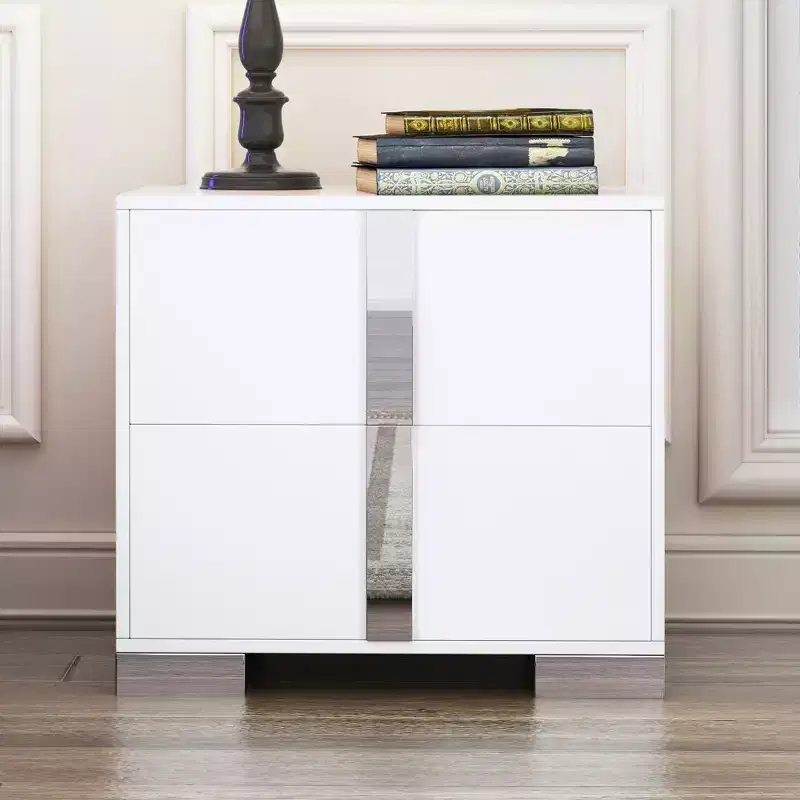 Elegant Sleek Modern 3 Drawer with Mirrored Accent Nightstand for Bedroom Living Room