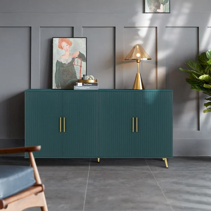 4-Door Storage Sideboard Cabinet with Vertical Line Design