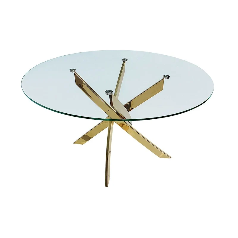 Gold X-Cross Base Round Glass Dining Table for 2–4 Person