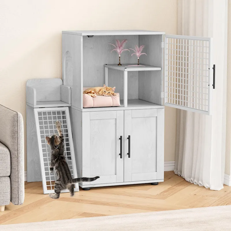 Modern Double Layer Cat Litter Box Enclosure, Hidden Cat Litter Box