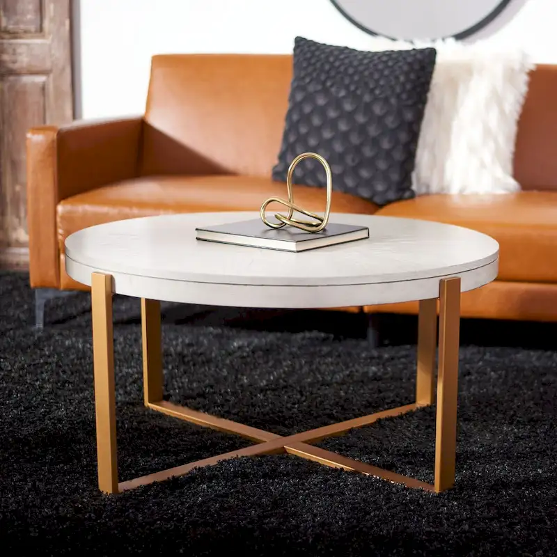SAFAVIEH Deetta White Marble/ Black Round Coffee Table - 36 W x 36 D x 18 H - 36Wx36Dx18H