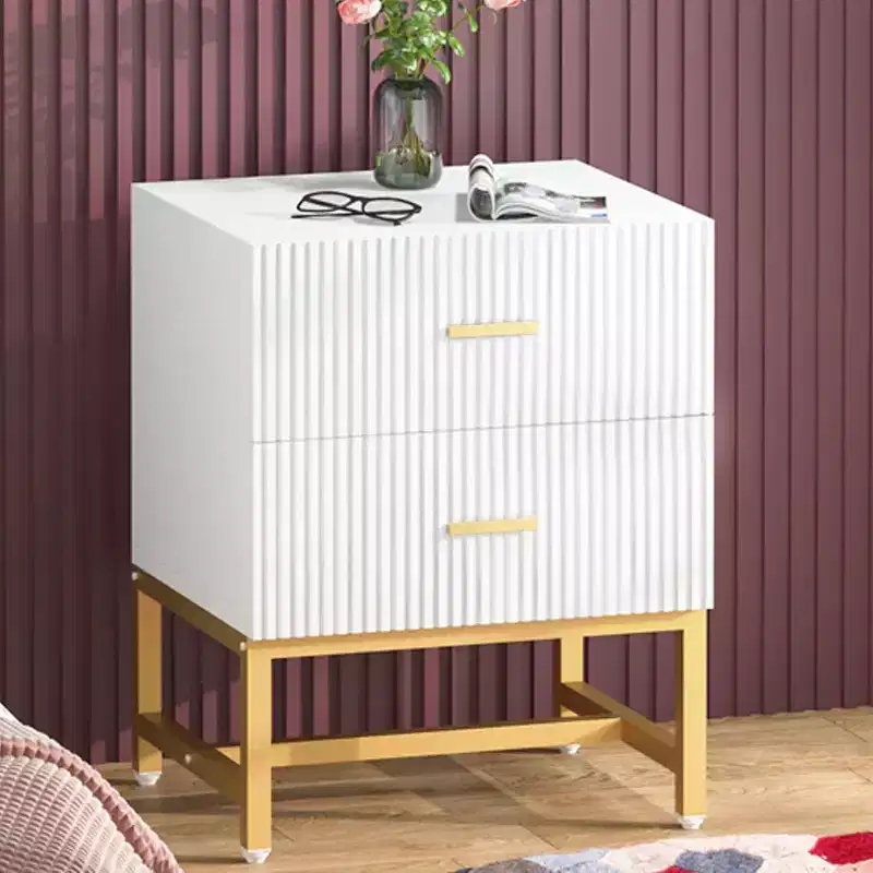2-Drawer Nightstand, Modern Fluted Bed Side Table with Storage, Wood End Accent Table for Bedroom, Living Room, Small Spaces, White