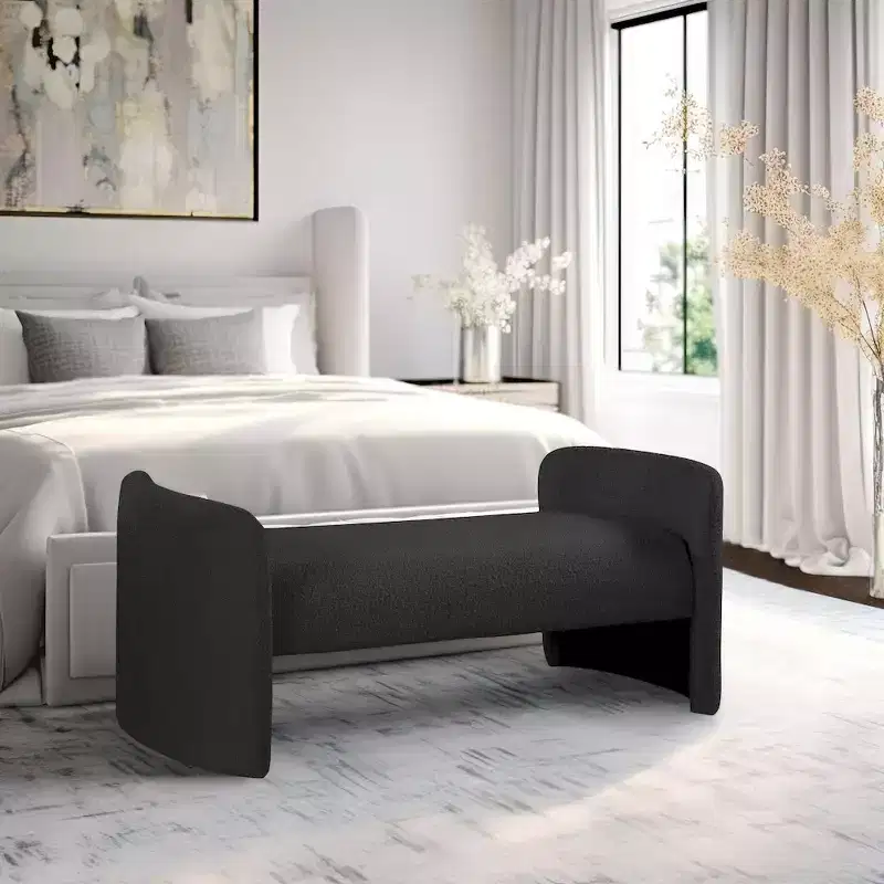 Meridian Furniture,Peyton Black Boucle Fabric Bench