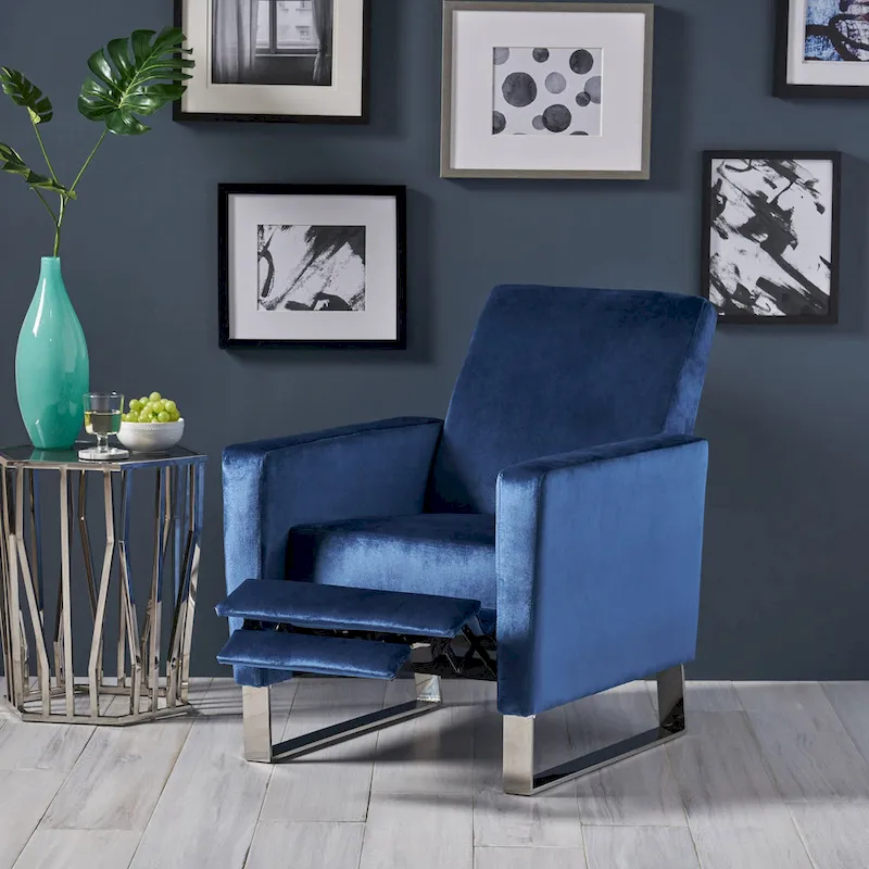 Modern Velvet Recliner Chair with Steel Legs, Upholstered Accent Armchair for Living Room