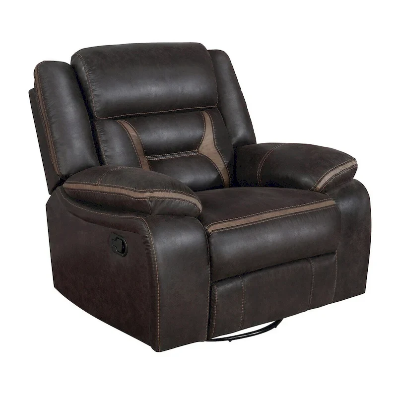 41 Inch Gliding Manual Recliner, Pillowtop, Dark Brown Faux Leather