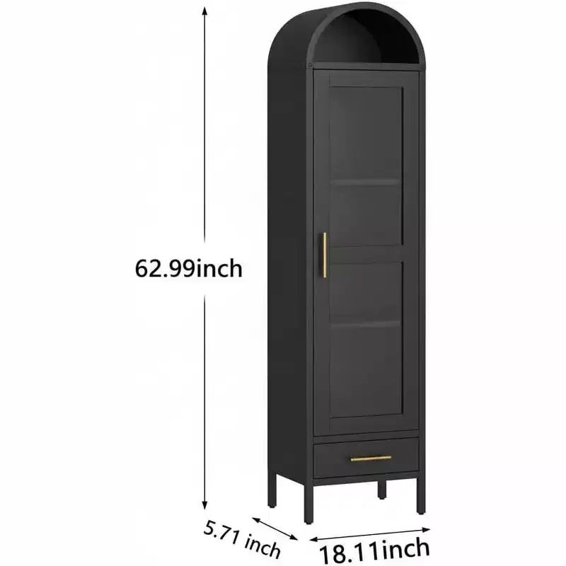 73 in Tall Narrow Arched Bookcase, Metal Arched Storage Cabinet, Modern Pantry Cabinet for Living Room, Kitchen, Office