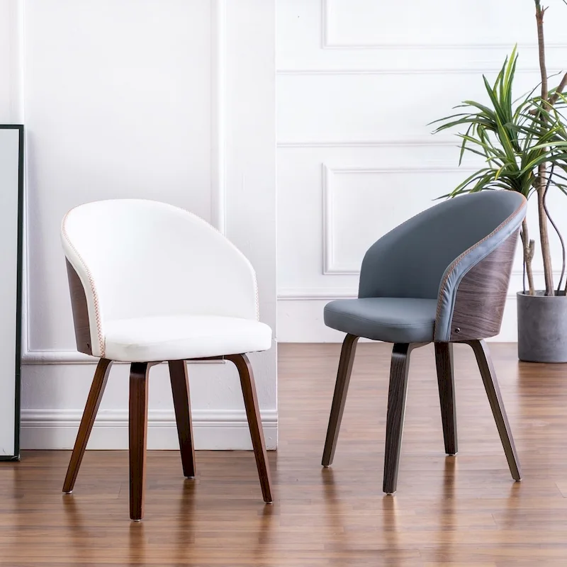 PU Leather & Wood Upholstered Dining Arm Chairs (2-Pack)