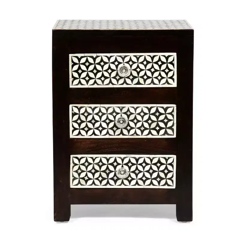 Boho Handmade Mango Wood 3-Drawer Nightstand